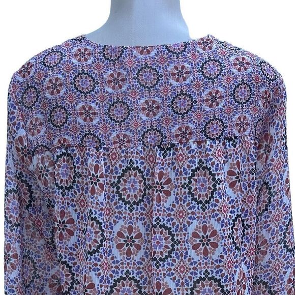 Violet + Claire Tunic Blouse Women's Medium Multicolor Keyhole Long Sleeves - Picture 9 of 15